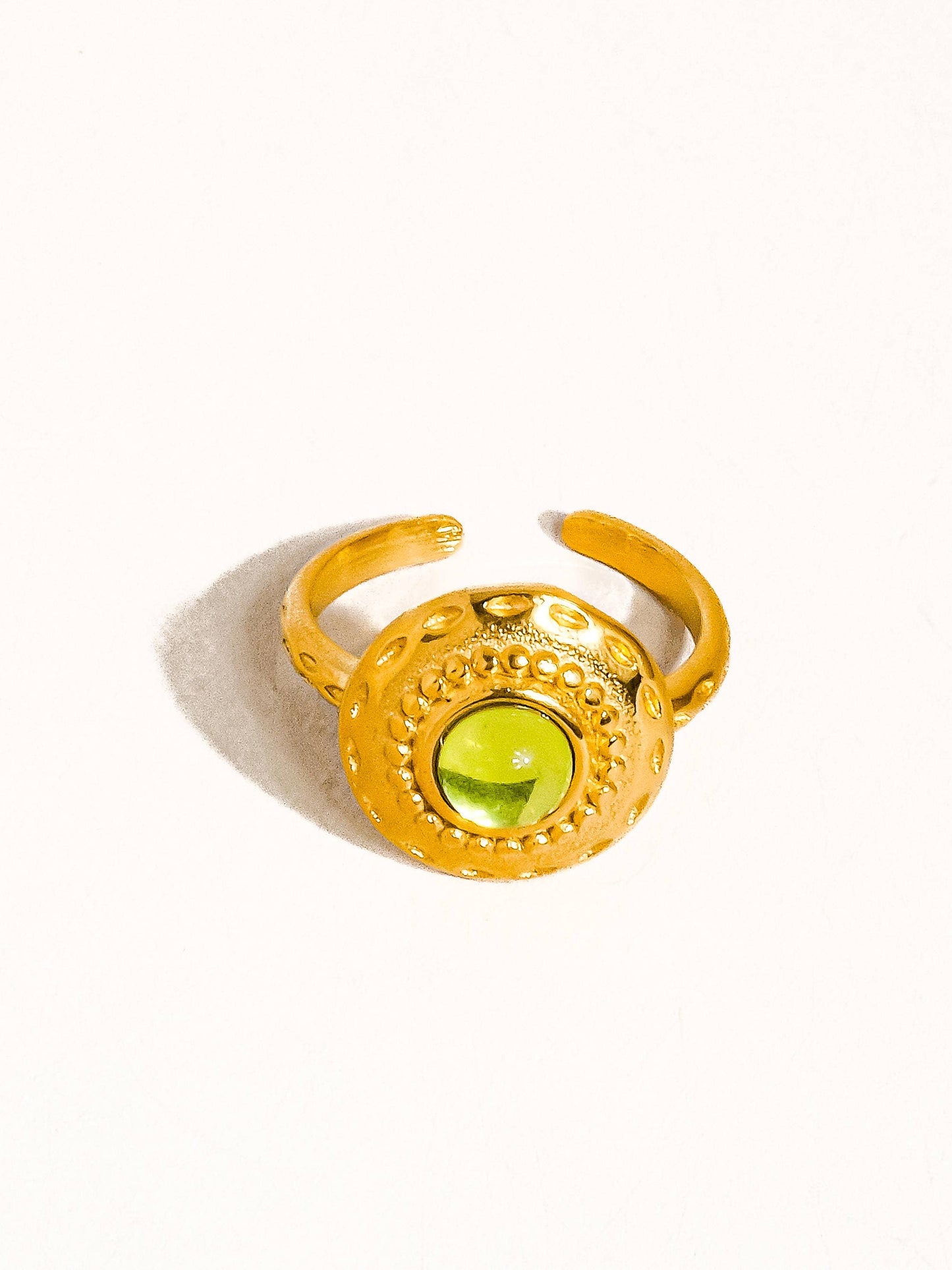 Malin 18K Gold Non-Tarnish Round Stone Ring: Green