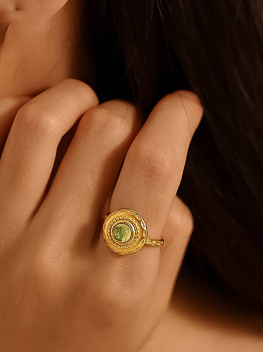 Malin 18K Gold Non-Tarnish Round Stone Ring: Green