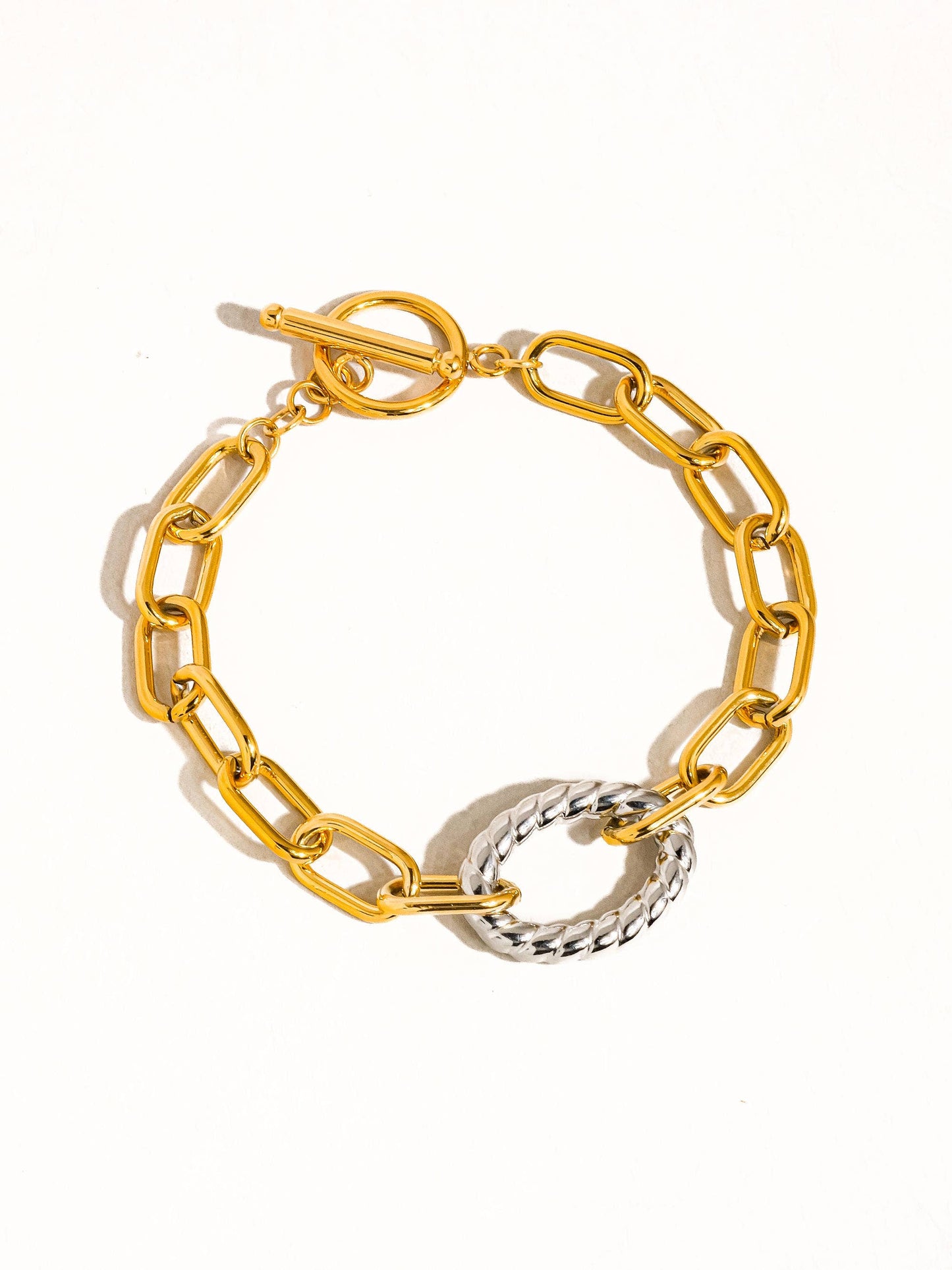 Henriette 18K Gold Non-Tarnish Two Tone Bold Chain Bracelet: Multi-Colored